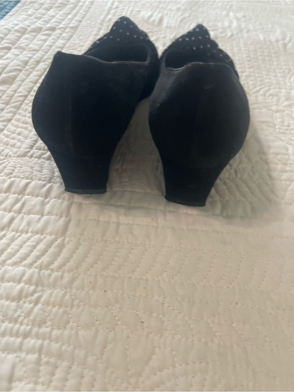 Stuart Weitzman Black Studded Bow Wedge Pumps - Picture 4 of 4